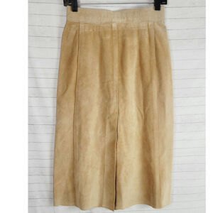 HANDMADE MADE IN ARGENTINA A100% SUEDE LEATHER MIDI SKIRT IN TAN, SZ XS/SM
